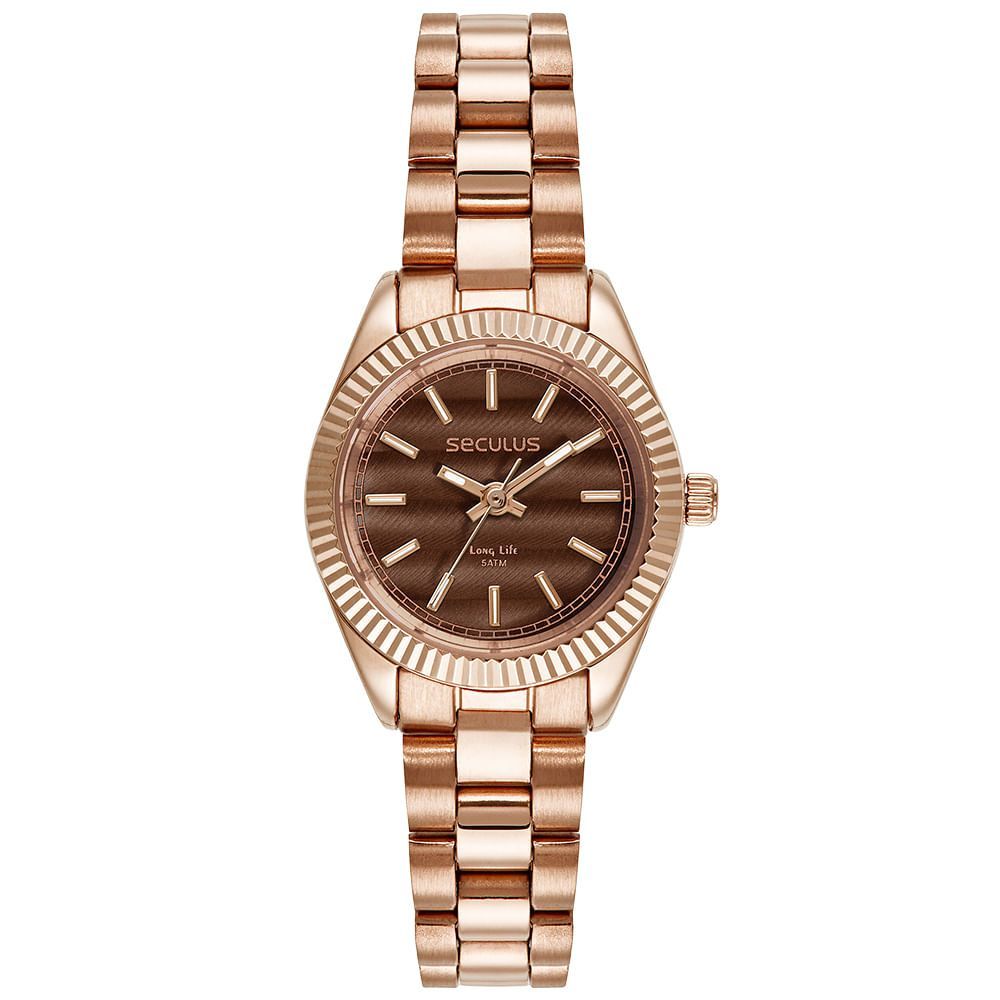 Relógio Feminino Aço Catraca Serrilhada Rosé