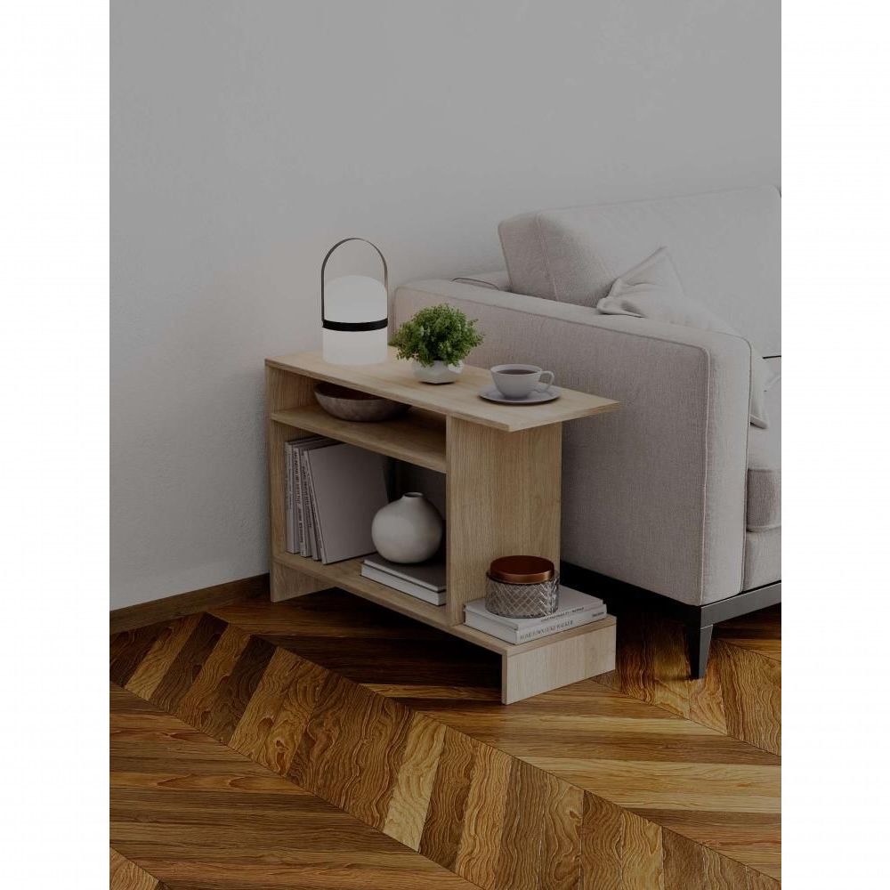 Mesa Lateral Restn Retangular MDF Madeira 81CM Bege Moderna Sala Quarto Hall Mercado das Prateleiras