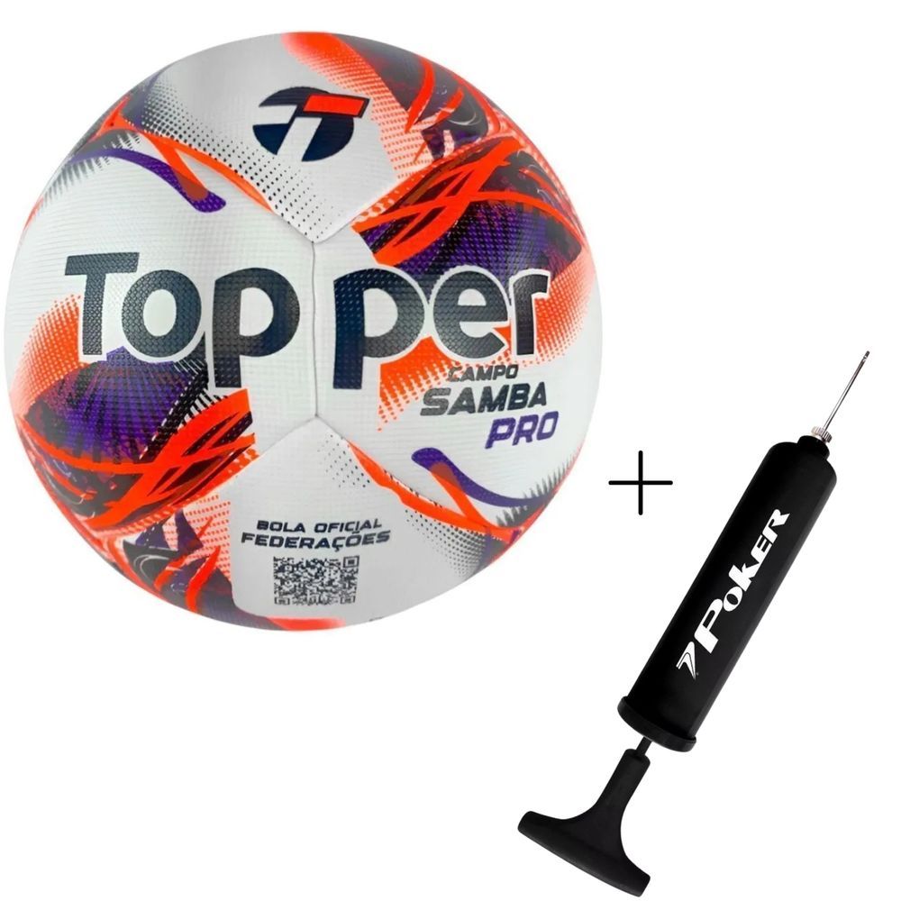 Bola de Futebol Samba Velocity Pro 2026 Campo com Tecnologia Thermofusion Laranja e Preto Topper com Bomba de Ar Poker