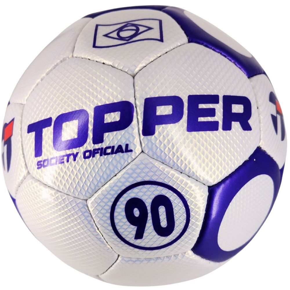 Bola de Futebol Society 90 Oficial Costurada à Mão Branco e Roxo Topper