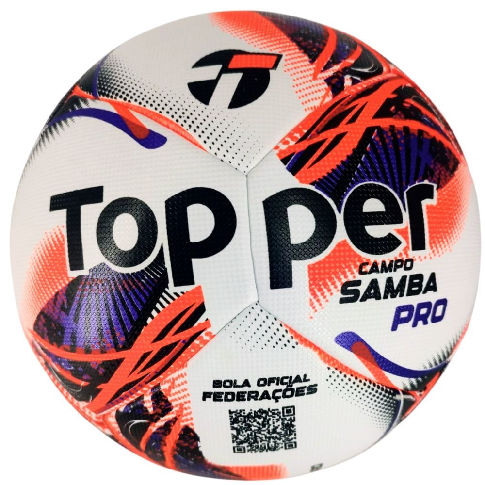 Bola de Futebol Campo Samba Velocity Pro 2026 com Tecnologia Thermofusion e Trajetória Precisa Branco e Laranja Topper