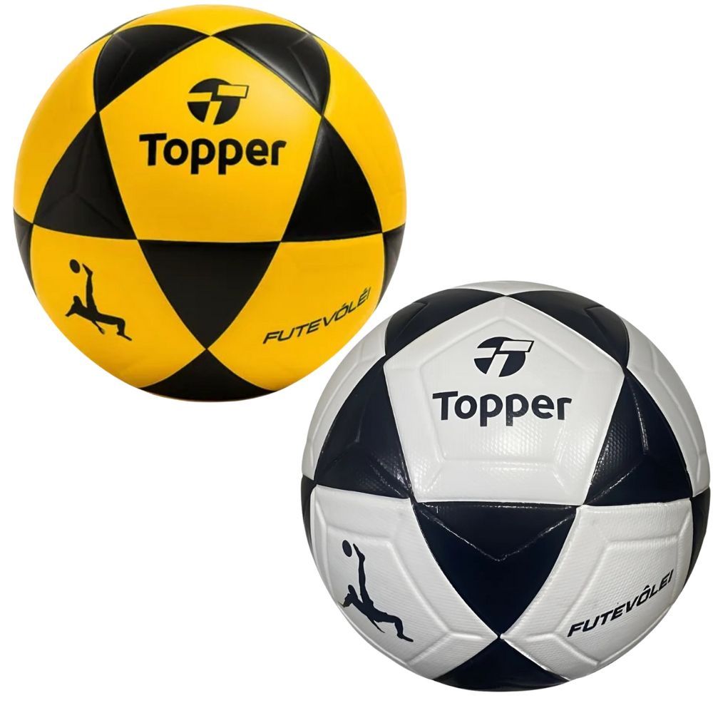 Bola de Futevôlei R1 Oficial com Toque Macio e Controle Preciso em Branco e Amarelo Topper 2 Unidades