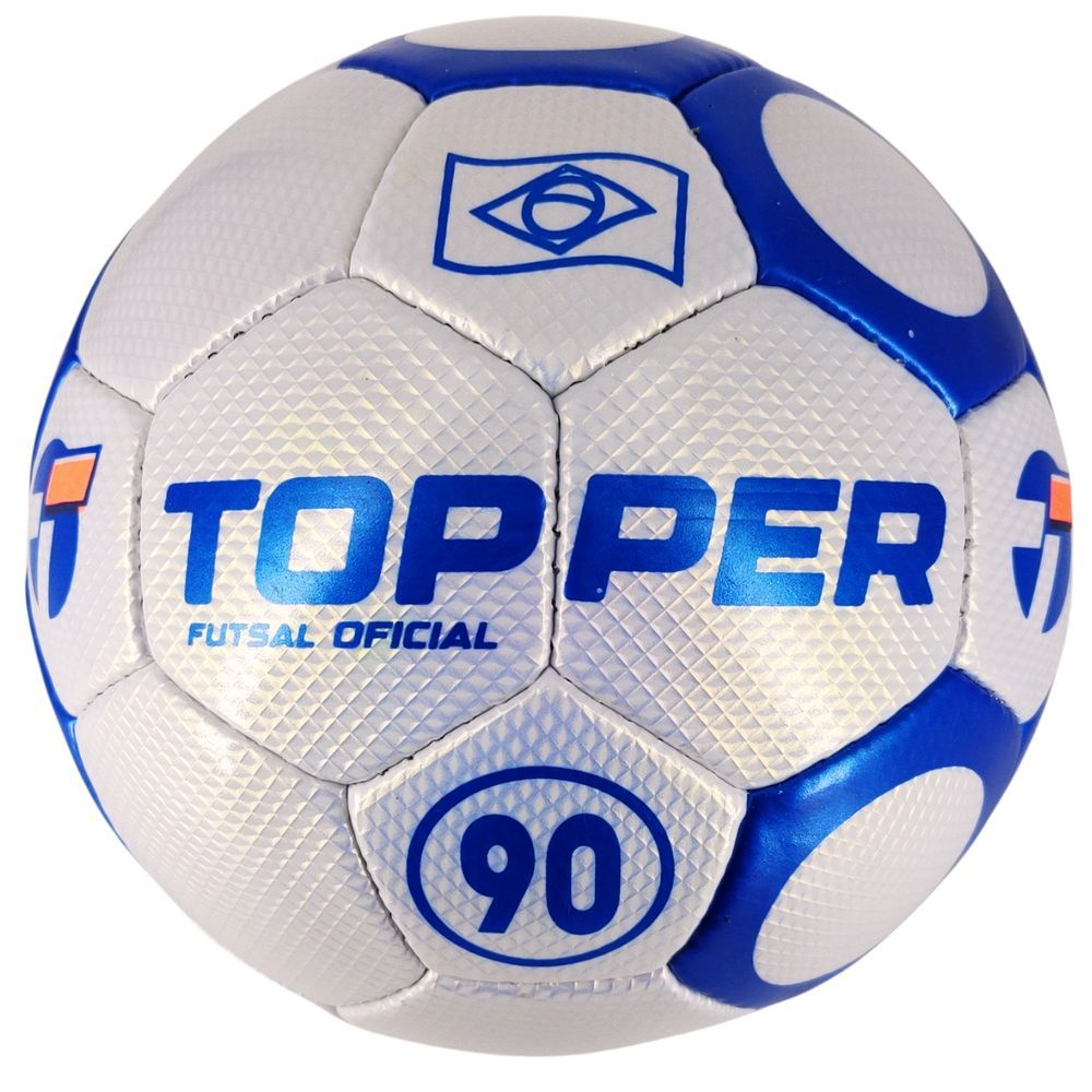 Bola de Futsal 90 Oficial para Quadra Costurada a Mao Branco e Azul Topper Unico