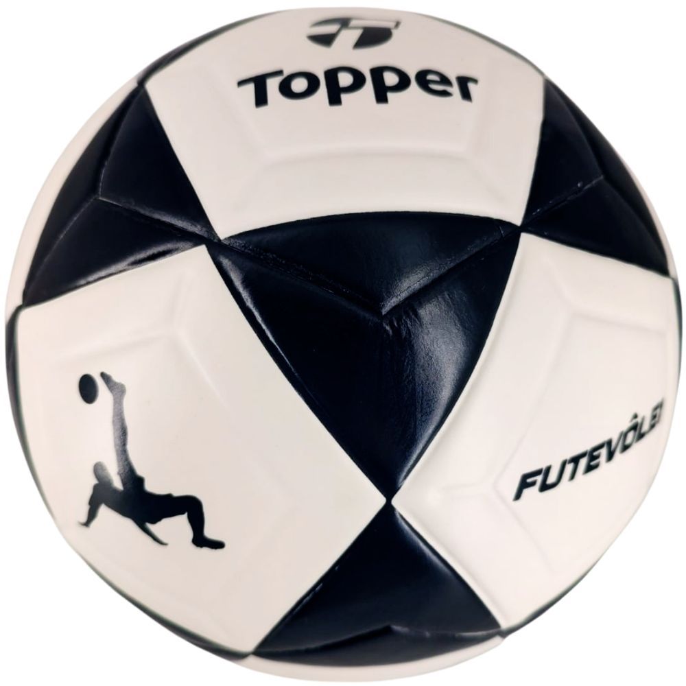 Bola de Futevôlei R1 Oficial Toque Macio e Controle Preciso Laminado de PU Preto e Branco Topper