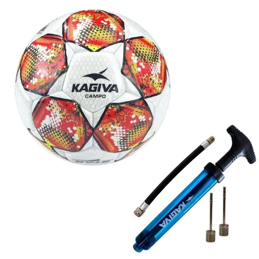 Bola de Futebol Kagiva Star Costurada à Mão com Estrutura Reforçada em PVC Laminado e Bomba Dupla Ação Vermelho e Azul