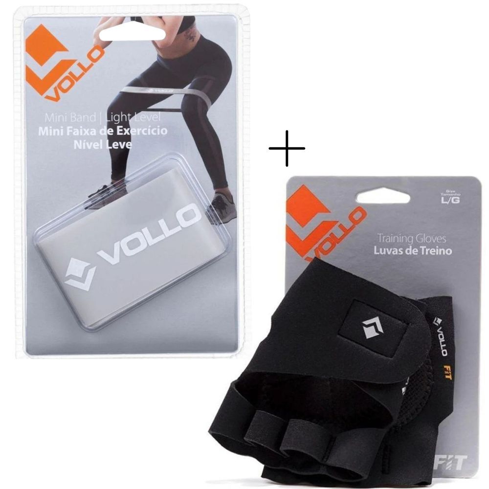 Kit de Acessórios para Academia Training com Luva e Mini Band para Treino em Casa e Academia Cinza Vollo Sports