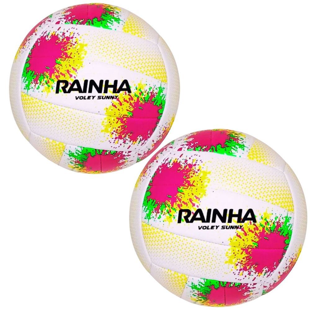 Kit Bola de Vôlei Sunny Toque Macio e Confortável Tecnologia Touch Branco e Amarelo Rainha
