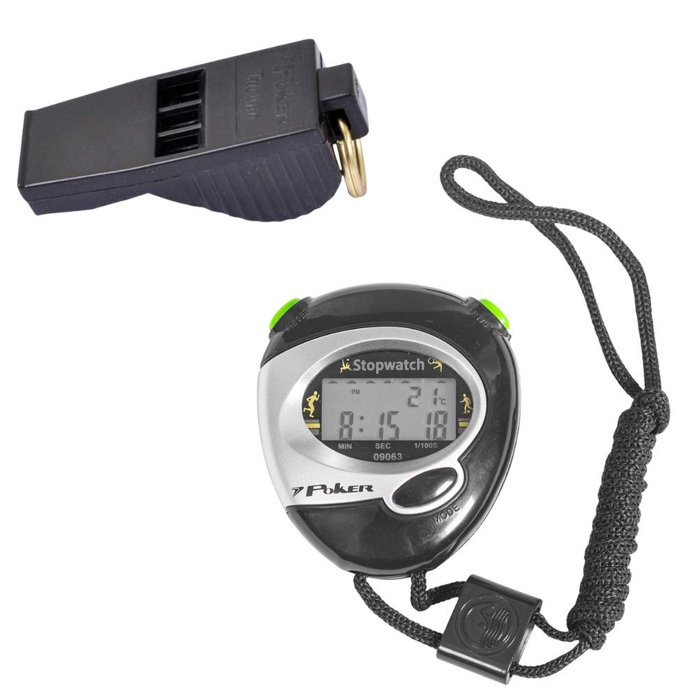 Kit Cronômetro Digital Start com Apito Profissional Tucano 3 Camadas de Ar 116,2 DB Preto Poker