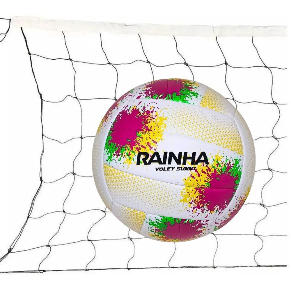 Kit Bola de Vôlei Rainha Sunny com Toque Macio e Rede Vôlei Master Seda 5M Faixa Sintética Branco