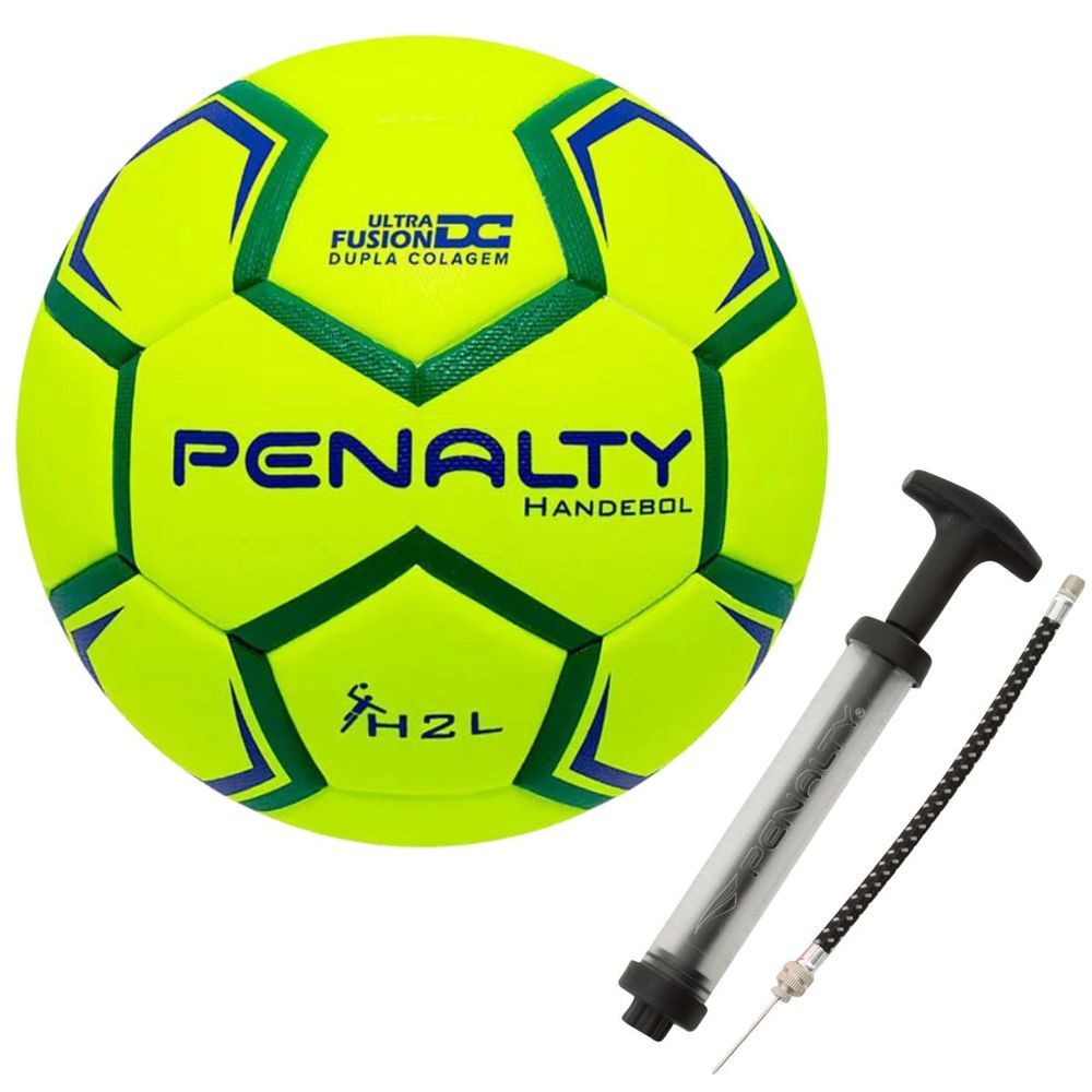 Kit Bola de Handebol H2L Ultra Fusion XXIII Feminina com Câmara 6D e Bomba de Ar Penalty Sac Dupla Ação Amarelo e Branco