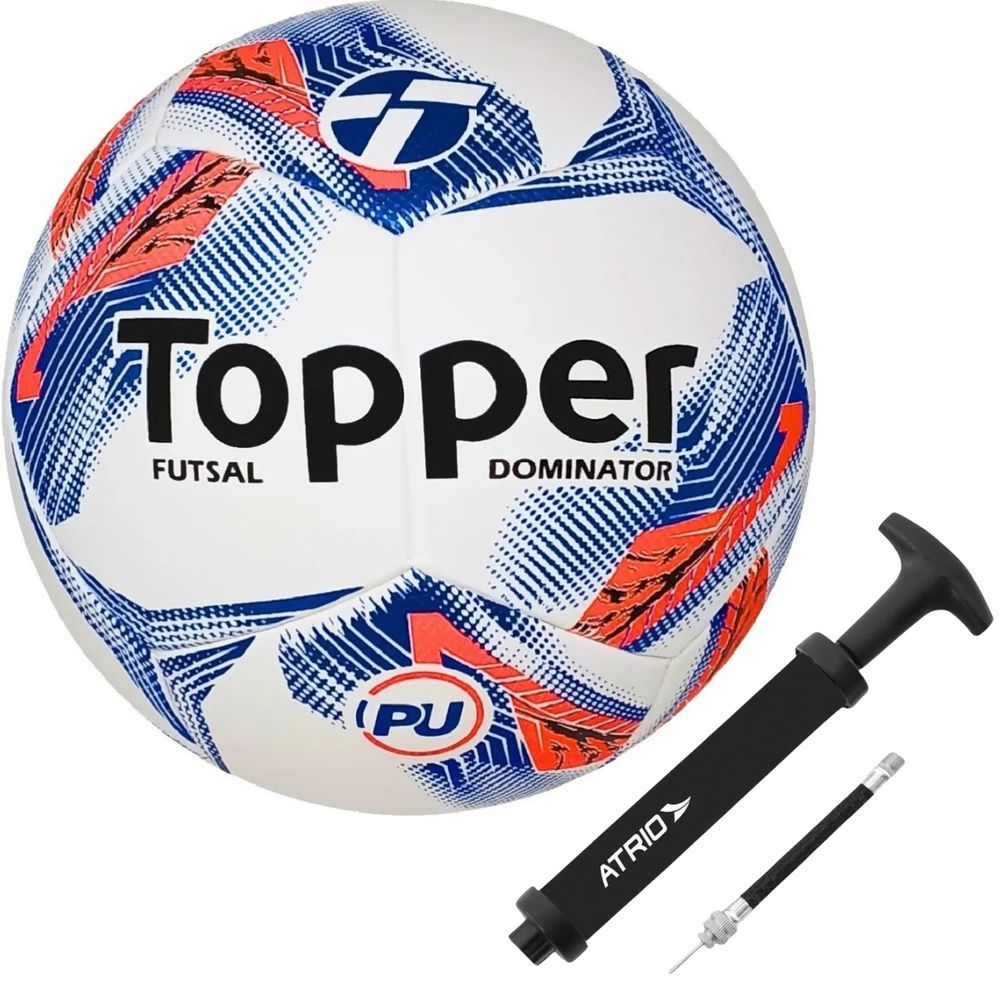 Kit Bola de Futsal Topper Dominator Oficial com Bomba de Ar Atrio Azul e Preto Bivolt