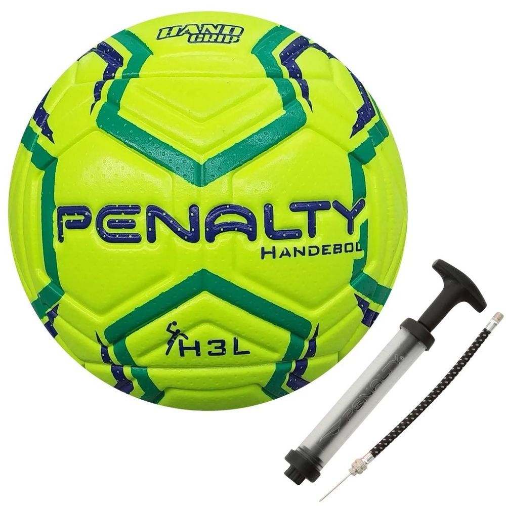 Kit Bola de Handebol H3L Ultra Fusion XXIII Masculina com Bomba de Ar Dupla Ação Amarelo e Branco Penalty