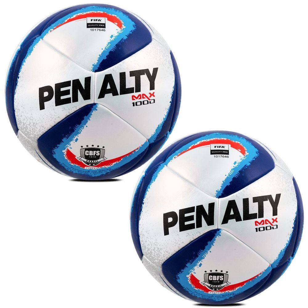 Kit com 2 Bola de Futsal Penalty Max 1000 Xxiv Oficial CBFS Selo FIFA Branco e Azul 410-430G 62,5-63,5CM
