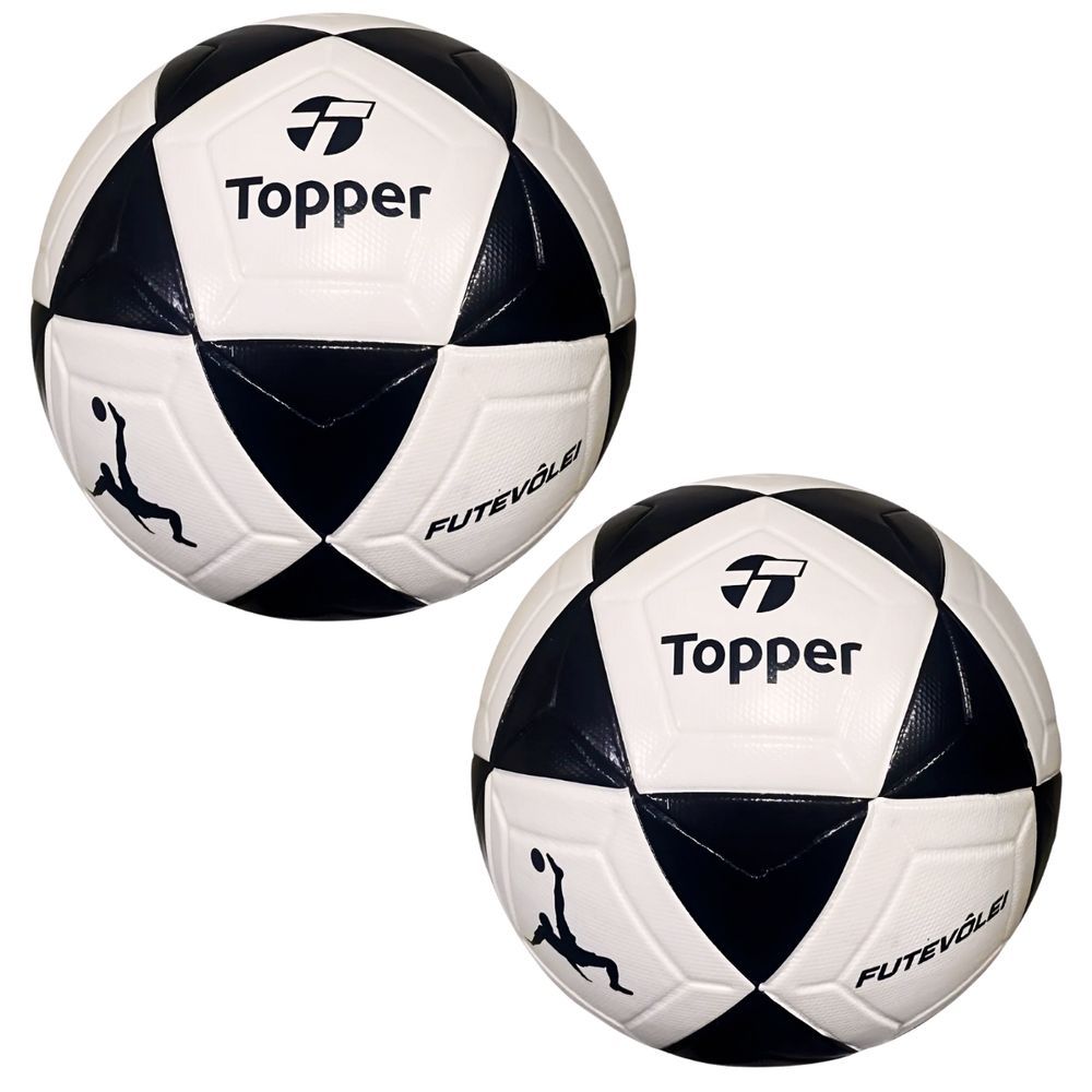 Kit Bola de Futevôlei R1 Oficial com Toque Macio e Controle Preciso Branco e Preto Topper 2 Unidades