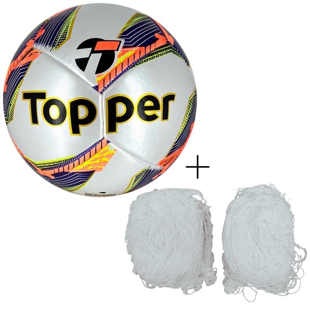 Kit Bola de Futsal Dominator Pró com Tecnologia Termofusion e Par de Redes Matrix Fio 2 Laranja e Branco Topper
