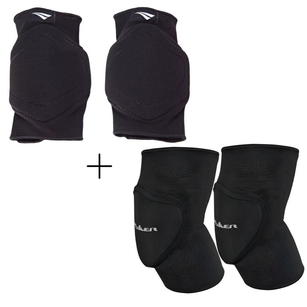 Kit Proteção Esportiva Poker Pro Indoor + Joelheira Penalty V com Ajuste Firme e Alta Absorção de Impacto Preto Poker