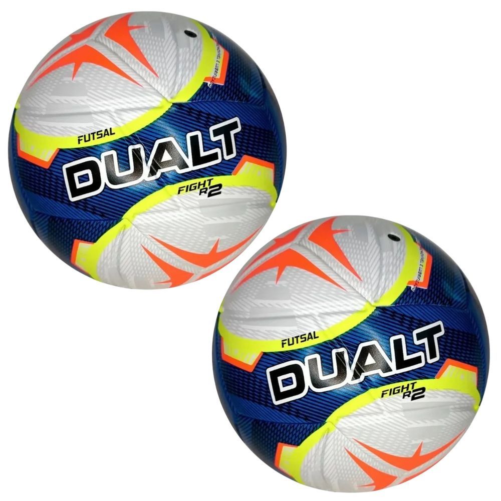 Kit 2 Bolas de Futsal Dualt Fight R2 Techfusion com Toque Macio e Câmara Inject Air Azul e Amarelo 2 Unidades