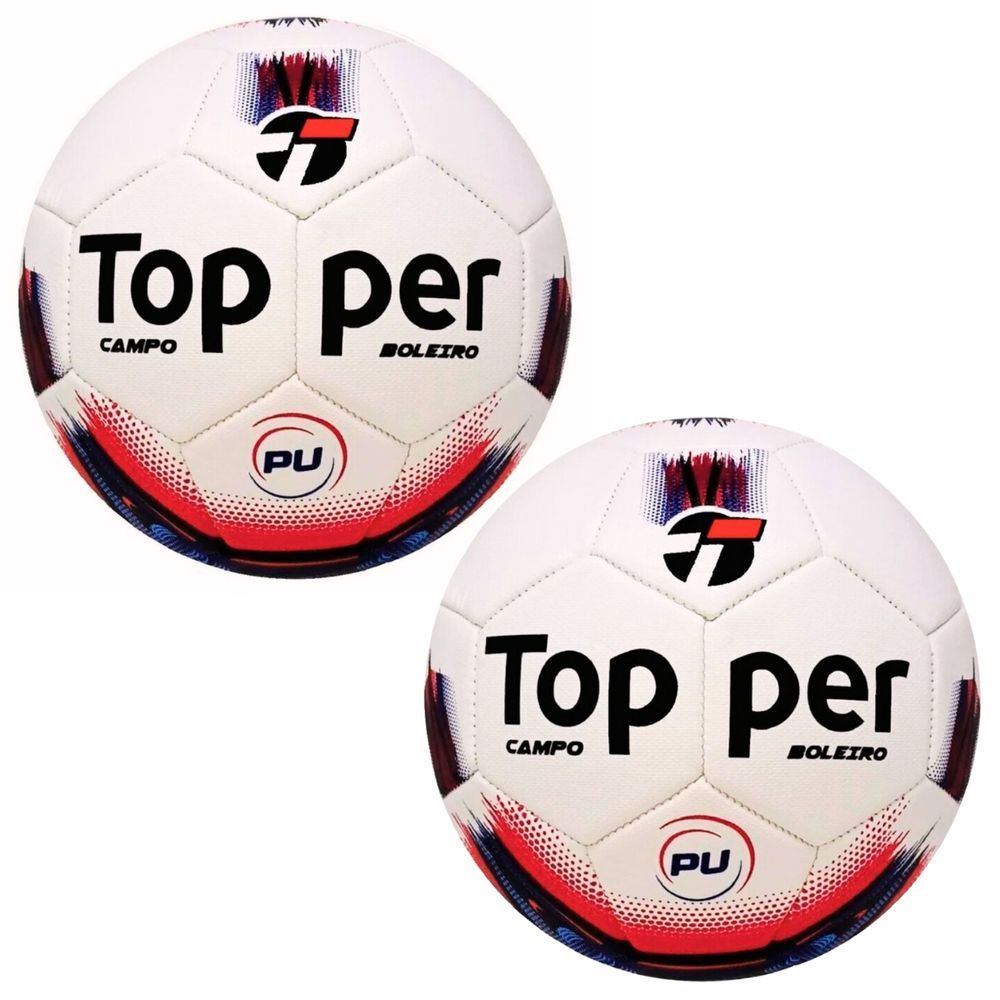 Kit 2 Bolas de Futebol Campo Topper Boleiro Hibrid Toque Macio e Preciso com Tecnologia Hibrid + Tecnofusion Branco