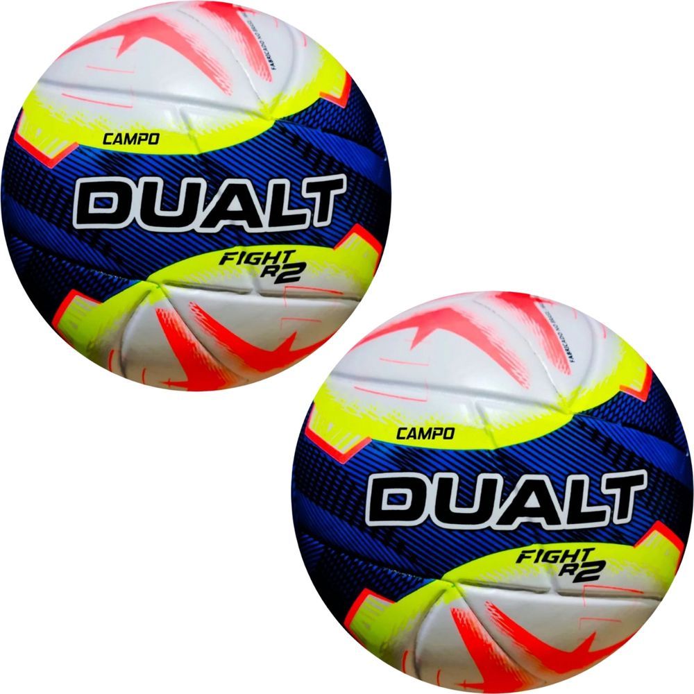 Kit 2 Bolas de Futebol Campo Fight R2 Techfusion Toque Macio e Controle Refinado Azul e Amarelo Dualt
