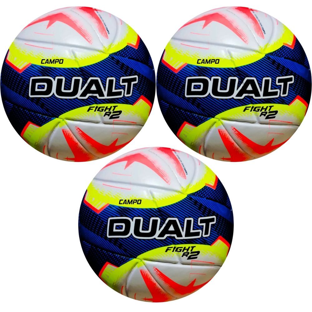 Kit 3 Bolas de Futebol Campo Fight R2 Techfusion com Construção Tech Fusion sem Costura Azul e Vermelho Dualt