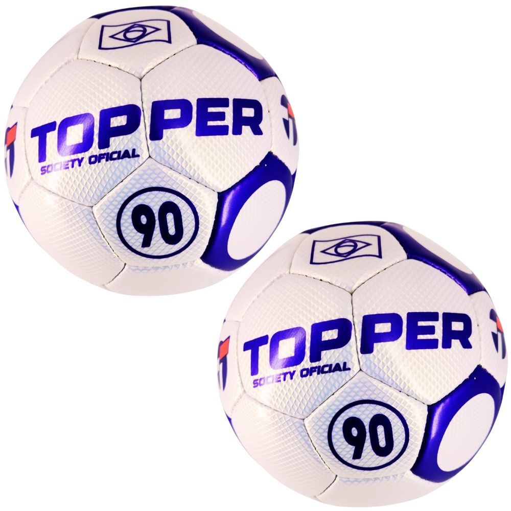 Kit 2 Bolas de Futebol Society Topper 90 Oficial Costurada à Mão Branco e Roxo Vitória