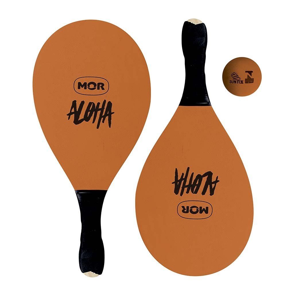 Jogo Completo Frescobol Aloha com Raquetes em Madeira Revestida E.V.A e Bola de Borracha Laranja Mor 2 Raquetes e 1 Bola