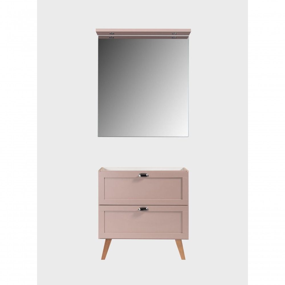 Gabinete para Banheiro Milano com Espelho LED 3 Gavetas MDF 80CM Rosa On Móveis 80CM