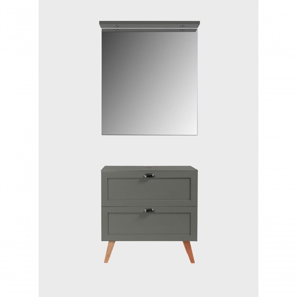 Gabinete para Banheiro Milano com Tampo e Espelho com LED 3 Gavetas MDF 80CM Verde On Móveis