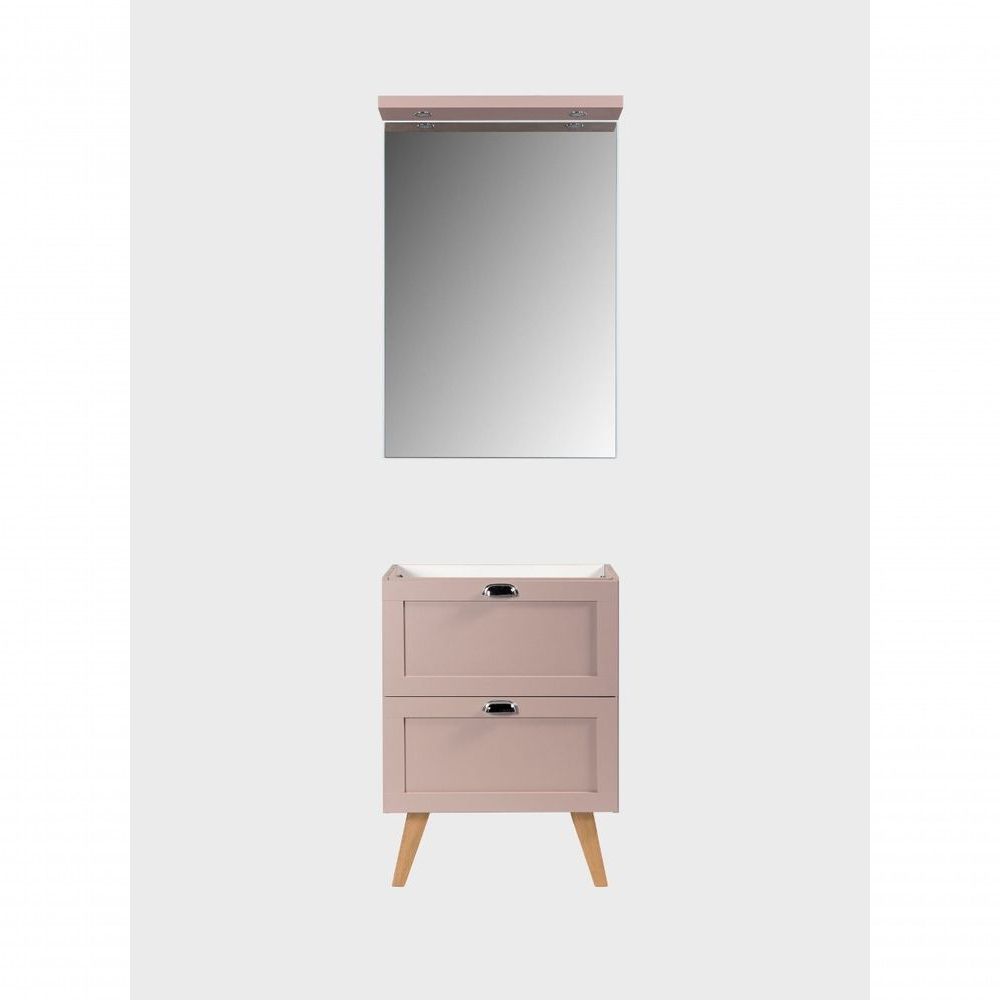 Gabinete para Banheiro Milano Suspenso 3 Gavetas MDF 60CM Rosa com Espelheira LED On Móveis