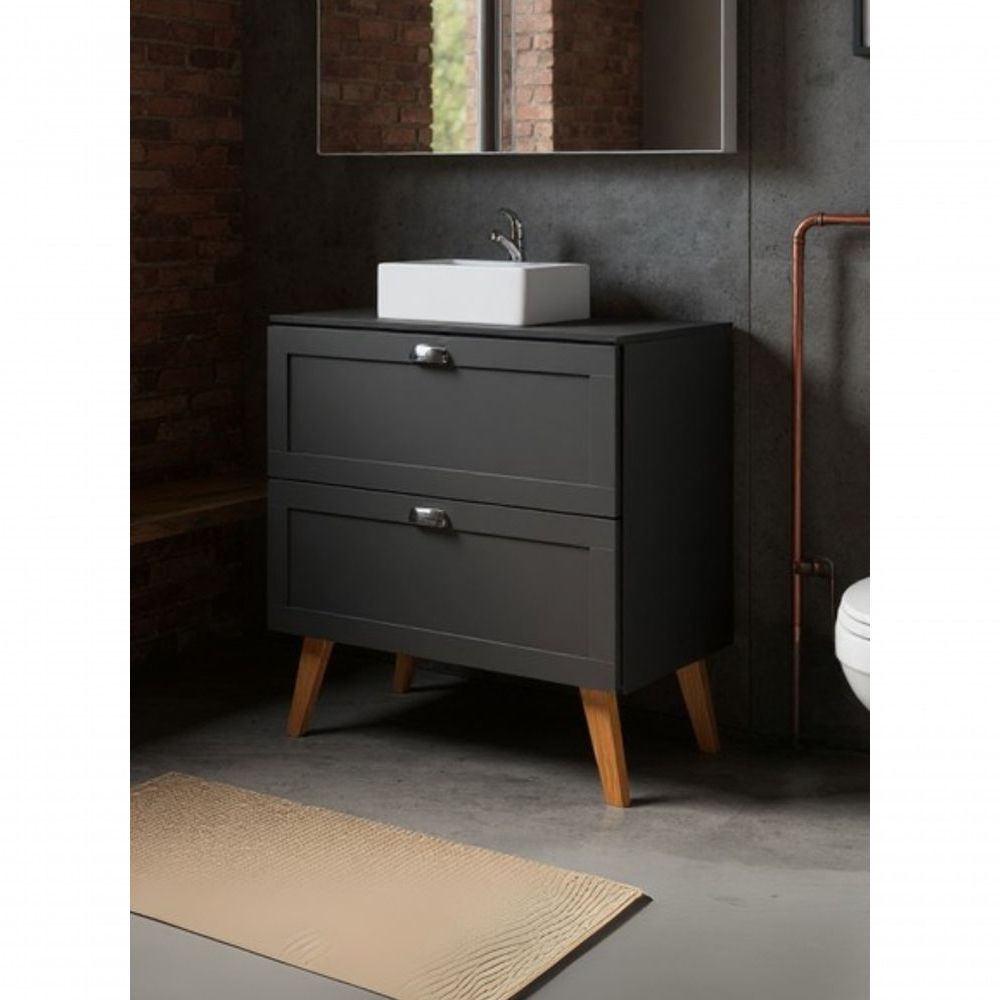 Gabinete para Banheiro Milano com Tampo e Cuba Sobrepor 3 Gavetas MDF 80CM Grafite On Móveis 80CM
