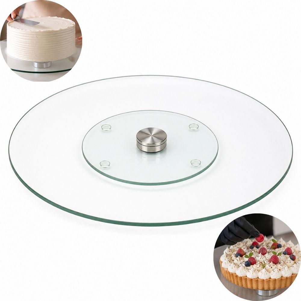 Prato Giratório Bailarina 32cm Vidro e Alumínio Base Aço Inox para Confeitaria Expositor de Doces e Tortas Transparente