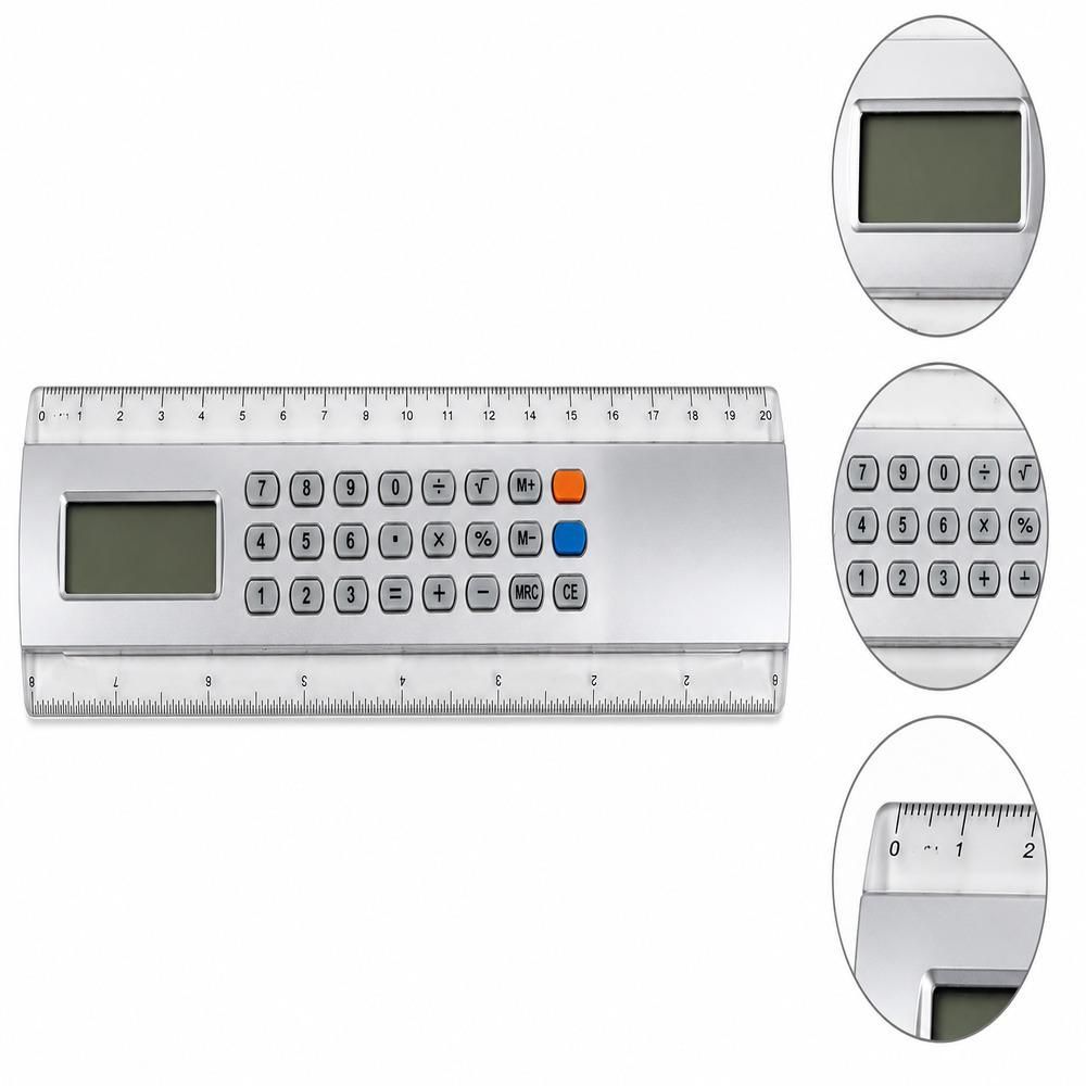 Calculadora com Régua Alfacell AL57005 8 Dígitos 20cm Kit com Bateria AG10 LR1130 Prata