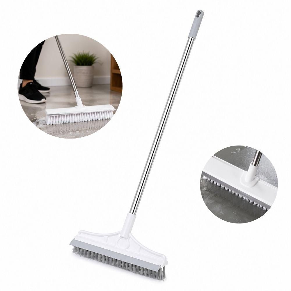 Escova de Limpeza 2 em 1 com Rodo Cabo Longo 112CM Cabeça Articulada Multiuso para Piso e Azulejo PP PET Borracha