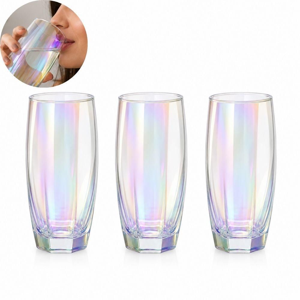 Conjunto de Copos Florida Furta-Cor 365ML Vidro Resistente para Água Suco e Drinks Fendi Kit com 3 Peças