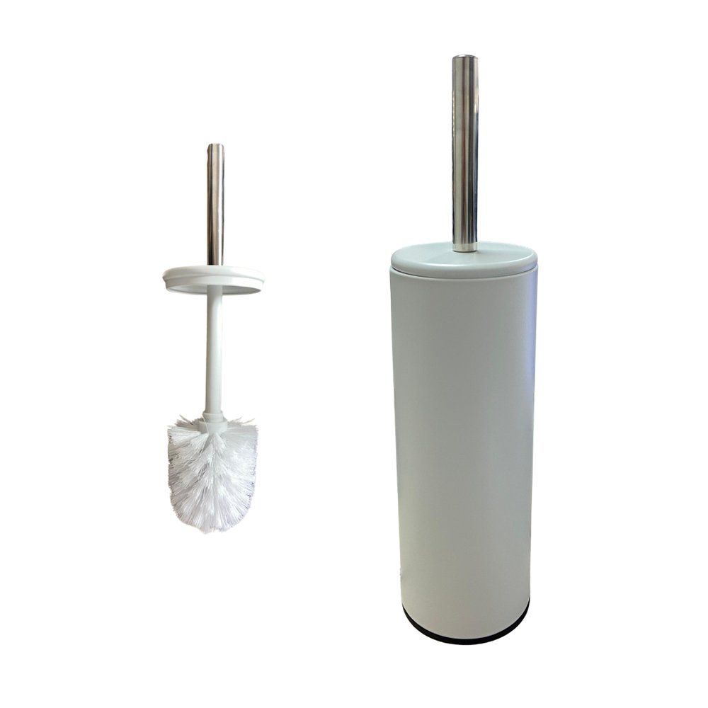 Escova Sanitária com Suporte Matte de PP e Aço Inox com Base e Tampa para Banheiro Branco Powermaid