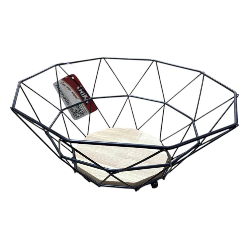 Fruteira Diamond Ecowood Organizadora Aço + Madeira Geométrica para Cozinha e Área Gourmet Preta Thika Importadora