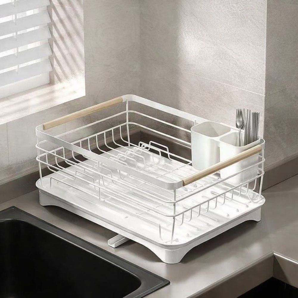 Escorredor de Louças com Porta-Talheres Base Coletora em Metal e Plástico Design Compacto para Cozinha Branco Top Rio