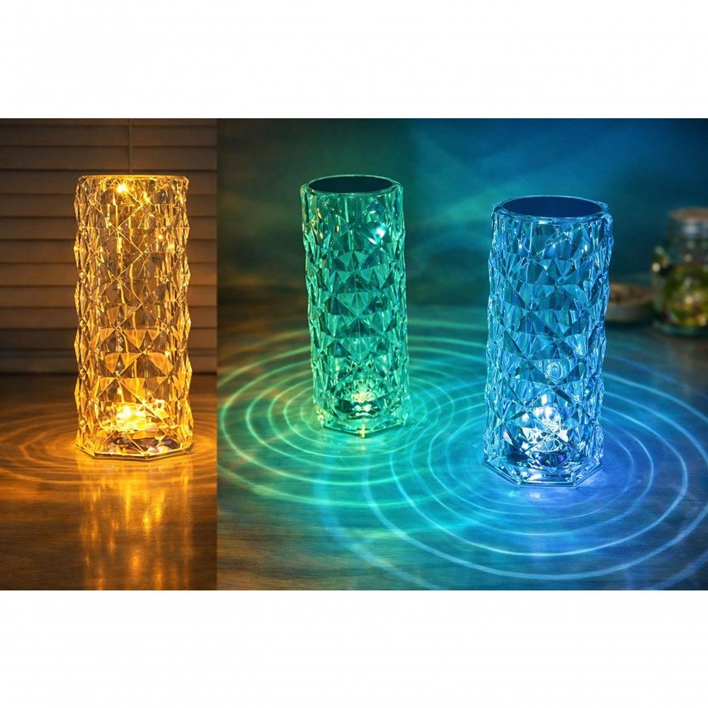 Luminária de Mesa TRC0403 LED Multicor com Projeção 360 graus  em Cristal Transparente Top Rio Comercial
