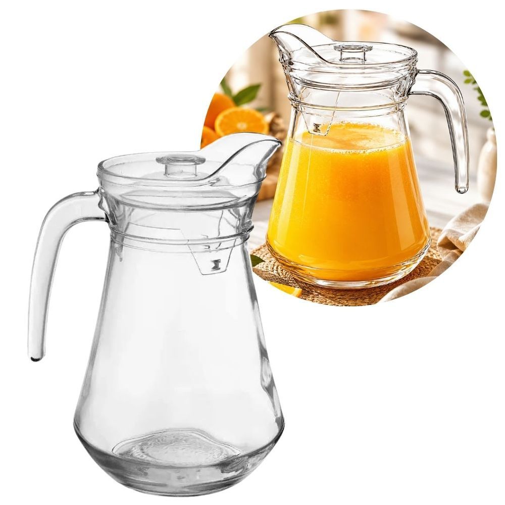 Jarra de Vidro Flora para Bebidas com Tampa em Acrílico e Puxador para Mesa Posta Transparente Quality House