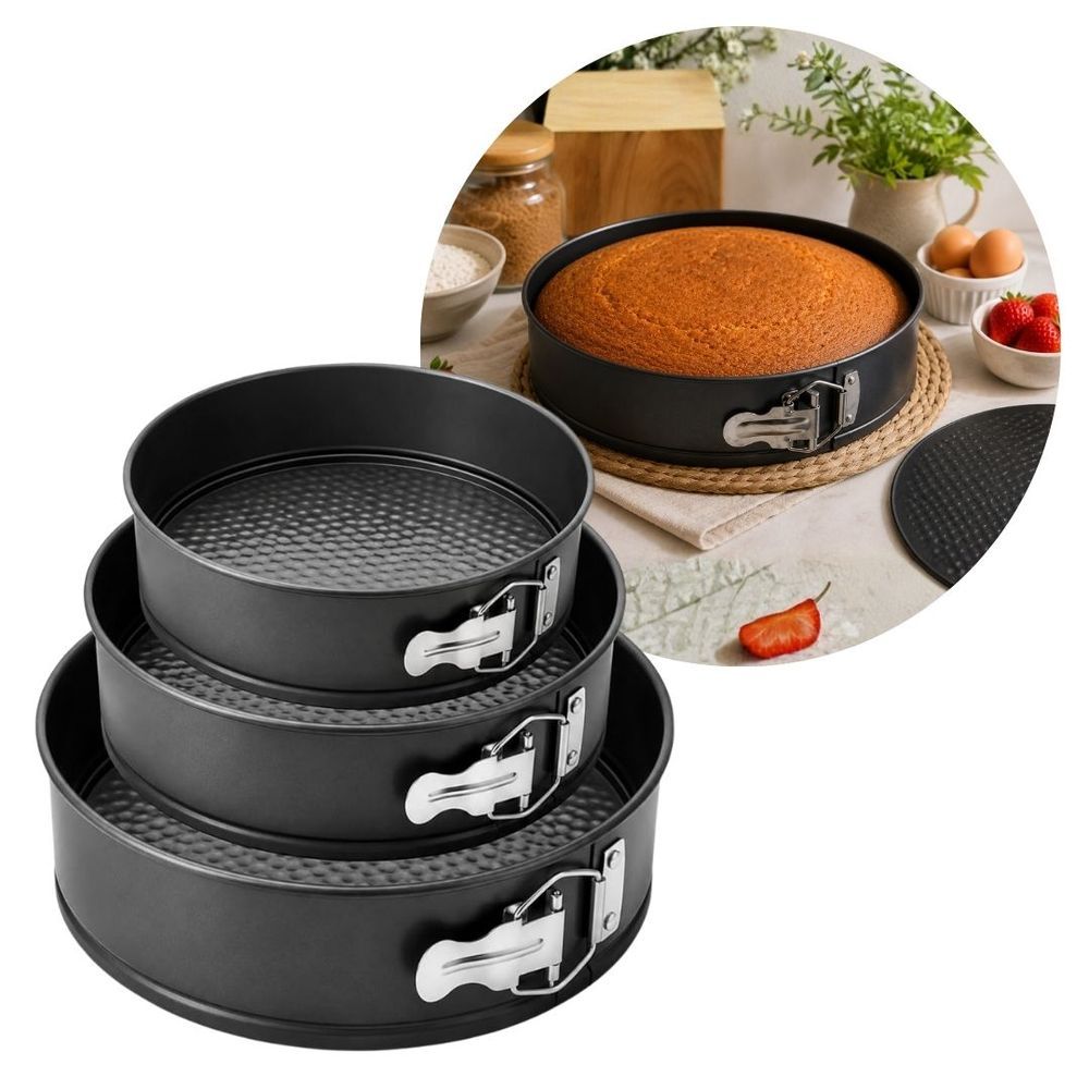 Forma para Bolo Jogo 3 Redondas Fundo Removível Antiaderente Aço Carbono Teflon para Festa e Confeitaria Inox Quality