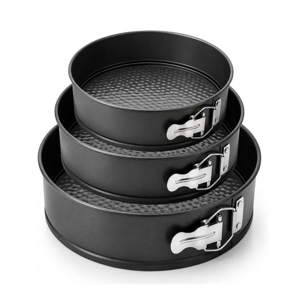 Jogo de Formas para Bolo Fundo Removível Antiaderente Aço Carbono com Revestimento em Teflon 24 26 e 28cm Cozinha Inox