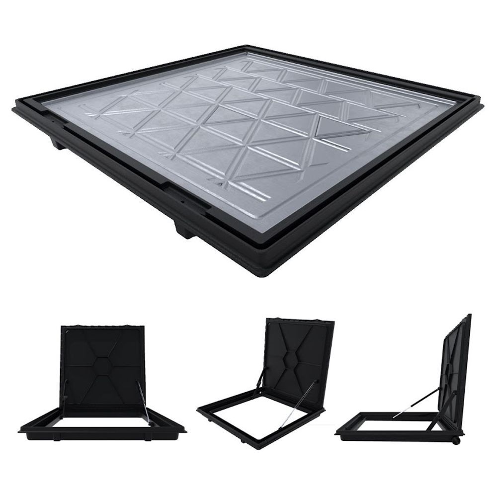 Tampa Casa Máquina Alumínio Rebaixo Invisível Preta com Sistema de Escoamento e Ventilação Bivolt 90x90CM