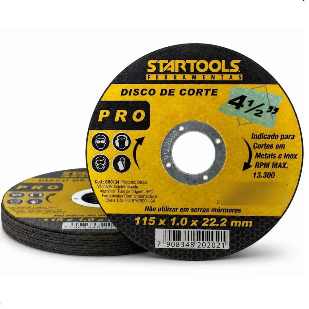 Kit 10 Discos de Corte Fino 115mm X 1mm para Aço e Inox Alta Durabilidade Startools