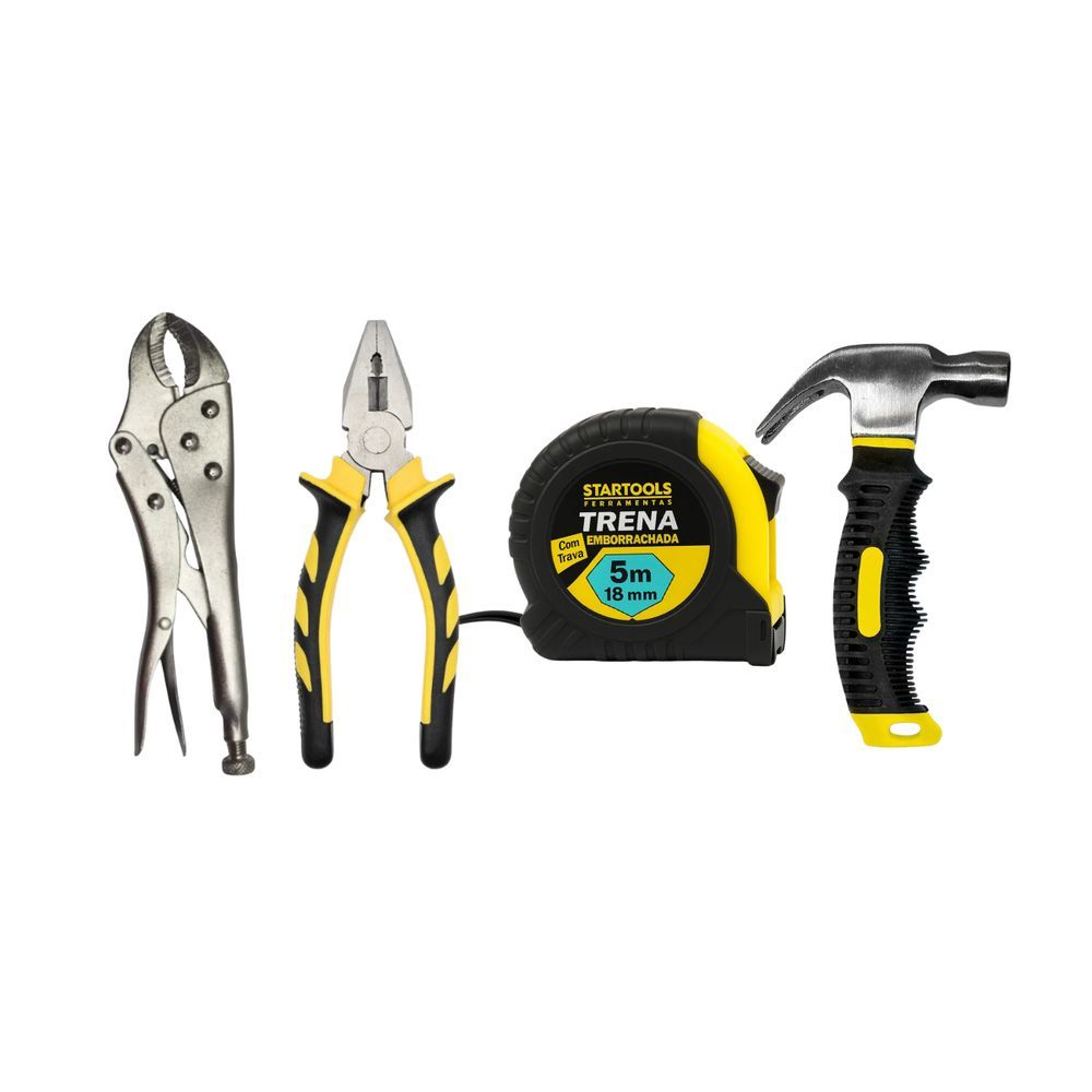 Kit Ferramentas com Martelo Trena Alicate Universal e de Pressão 8 e 10 Polegadas Cabos Ergonômicos Startools