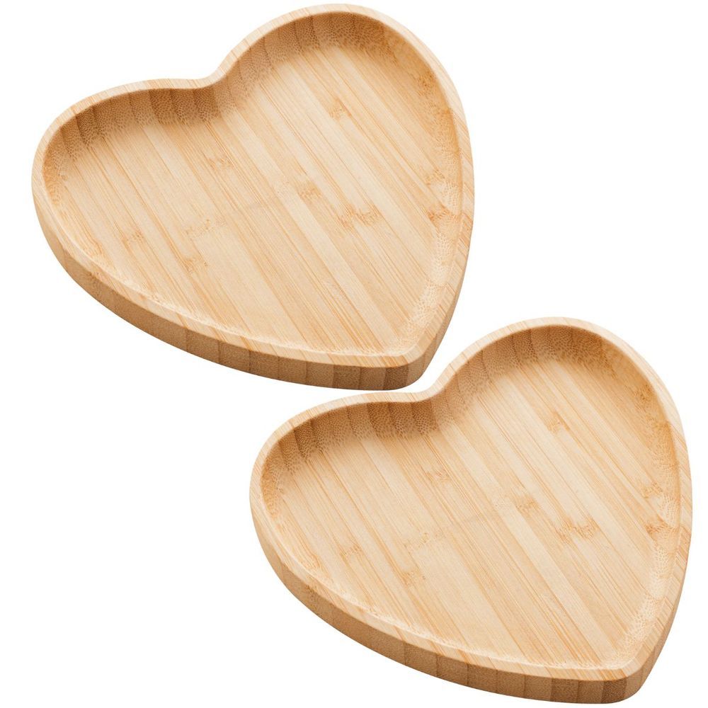 Kit com 2 Bandejas de Coração em Bambu para Servir e Decorar Design Exclusivo Café Lyor