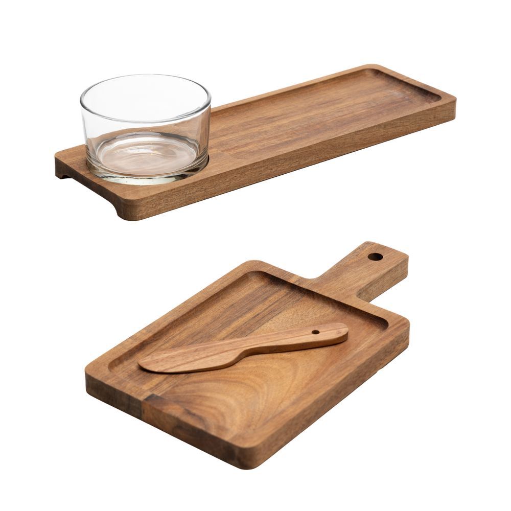Kit Cj de Petisqueira e Cj para Servir Lignum em Madeira Acácia com Faquinha para Queijo Design Elegante e Funcional