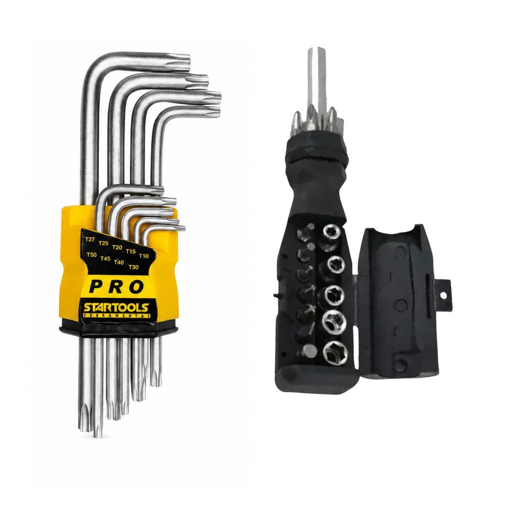 Kit de Ferramentas Kit Chaves Torx 9 Pçs com 18 Peças em Aço Carbono Bivolt Startools