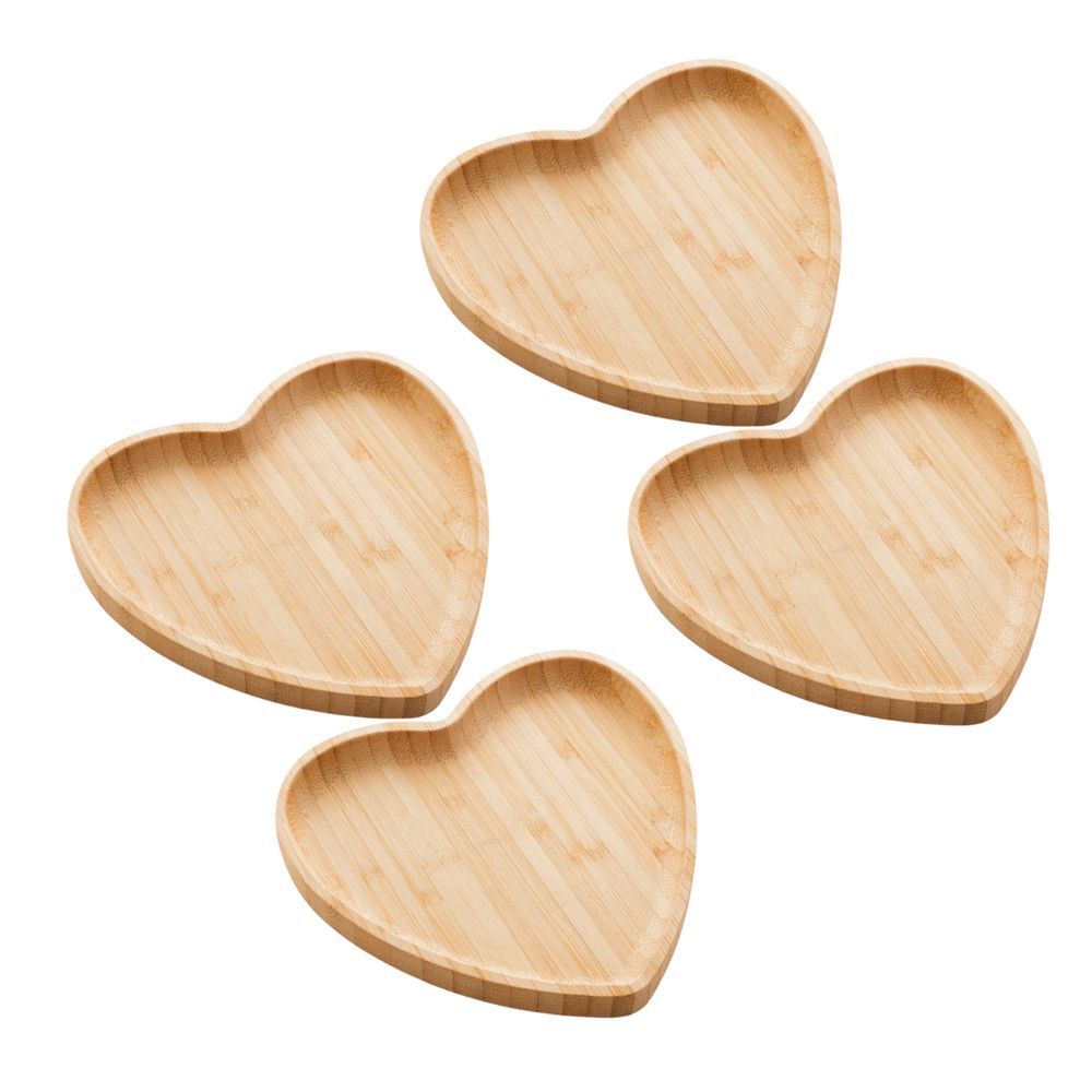 Bandejas Coração em Bambu para Servir e Decorar Kit com 4 Unidades Amadeirado Lyor