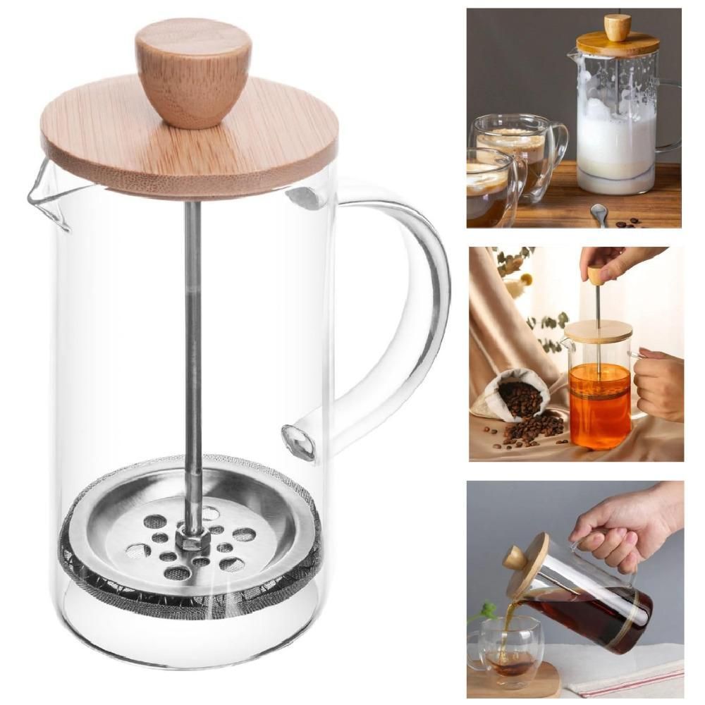 Cafeteira French Press 600ML Vidro Borossilicato Filtro em Aço Inoxidável para Café Amadeirado Yeet