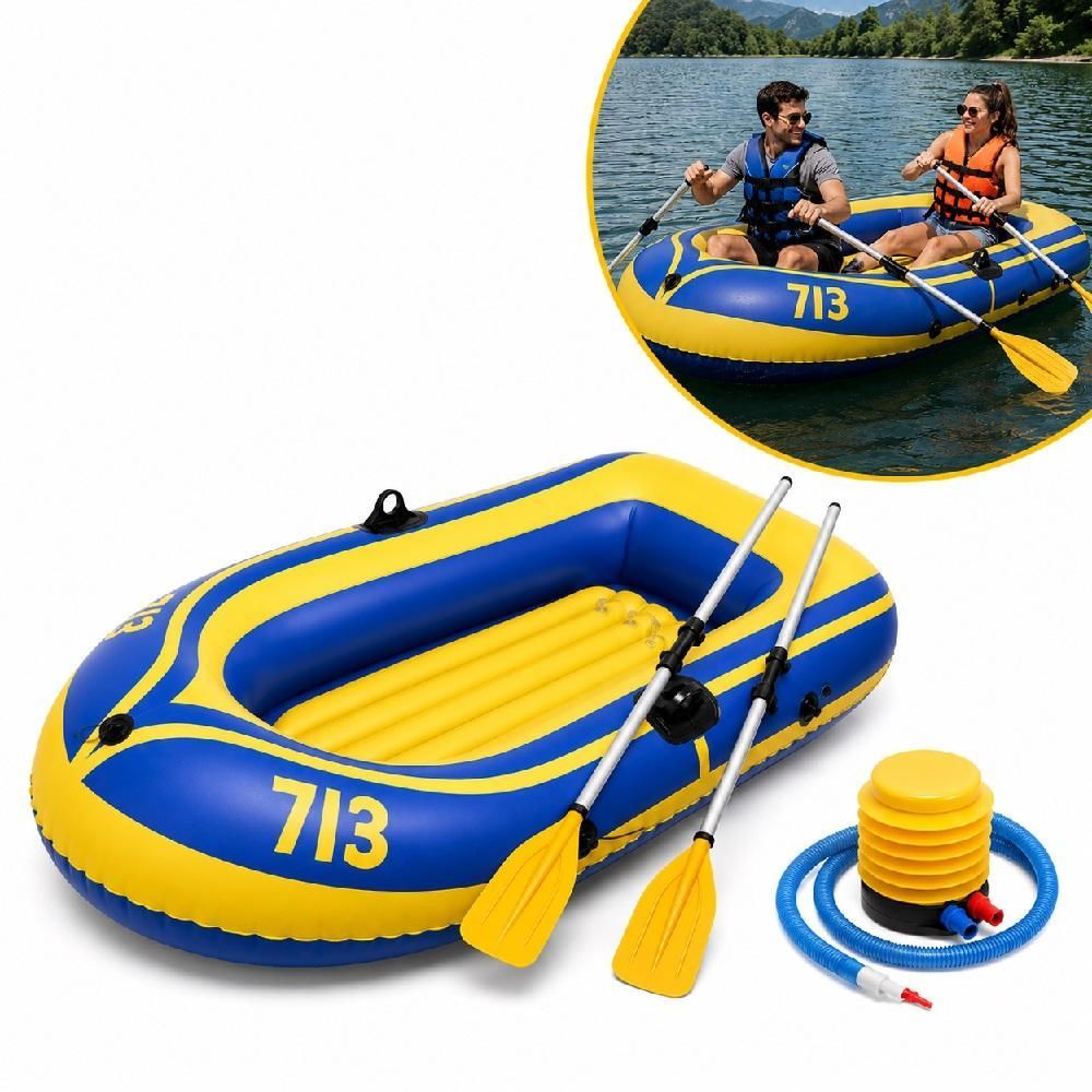 Barco Bote Inflável 2 Pessoas Completo com Remo e Bomba de Ar para Pesca e Lazer em Águas Calmas Azul Yeet 115CM